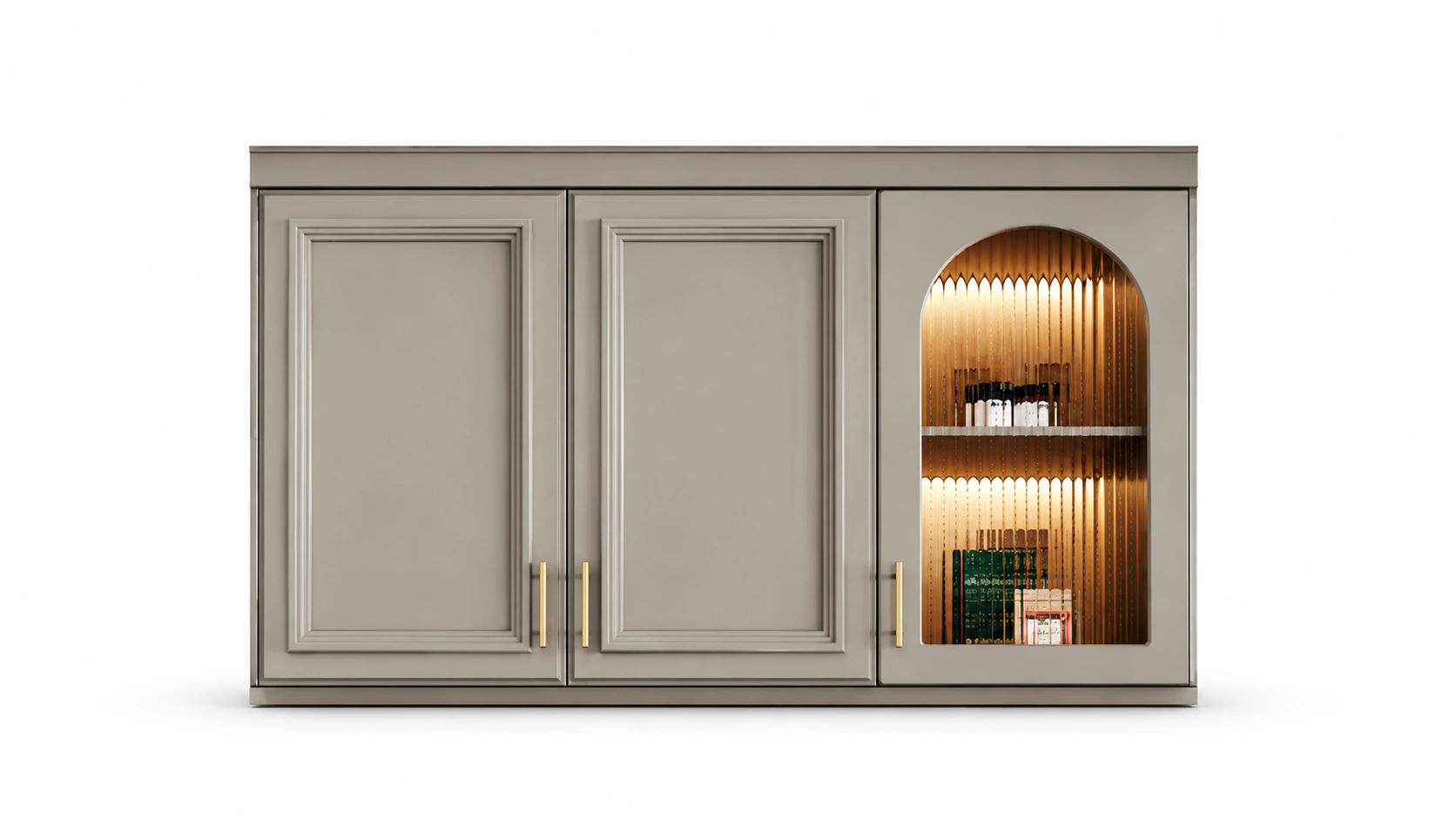 Wall cabinet system with mechanical bi-fold lift-up doors