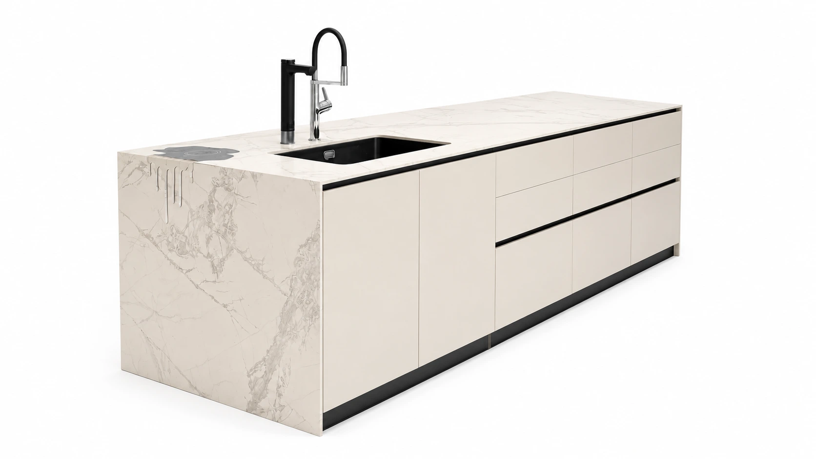 Luxury villa kitchen island system with cantilevered support framework
