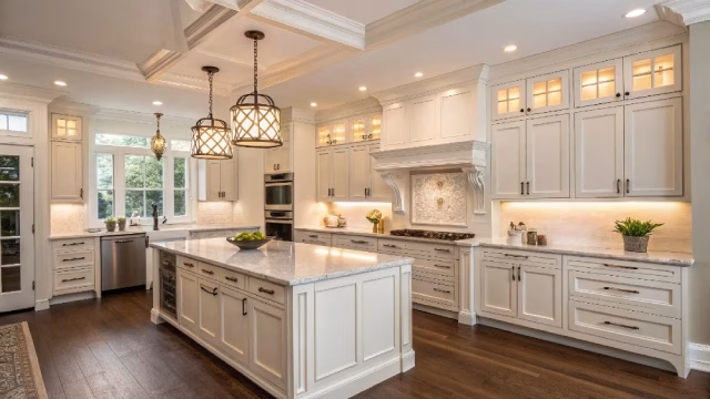 Custom kitchen cabinets with crown molding creating a built-in, finished look