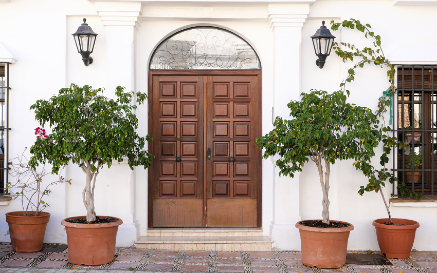 Natural wood front door paint colors provide fresh feelings.