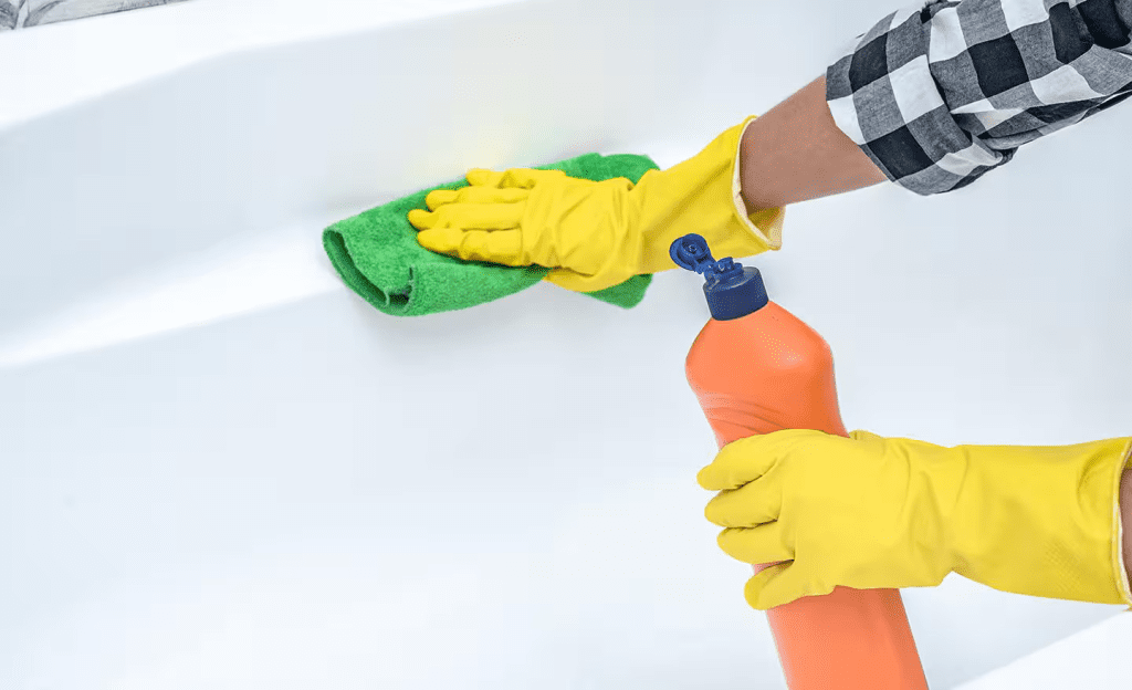 Special cleaning method for stubborn stains on acrylic bathtub.