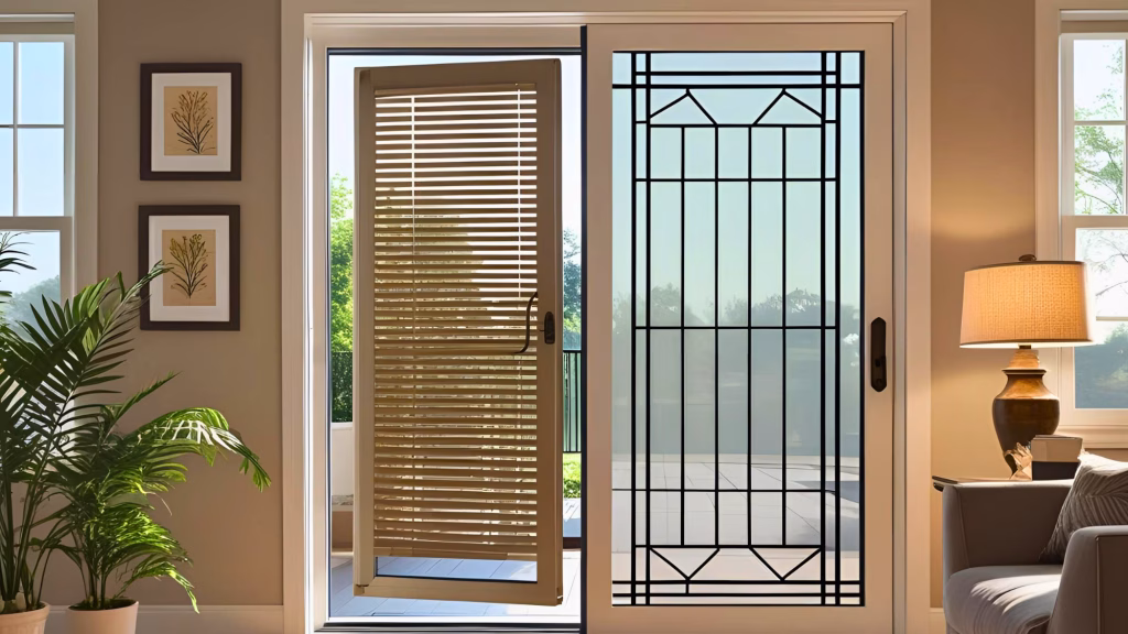 A close-up showing the additional features that affect the cost to install a sliding glass door.
