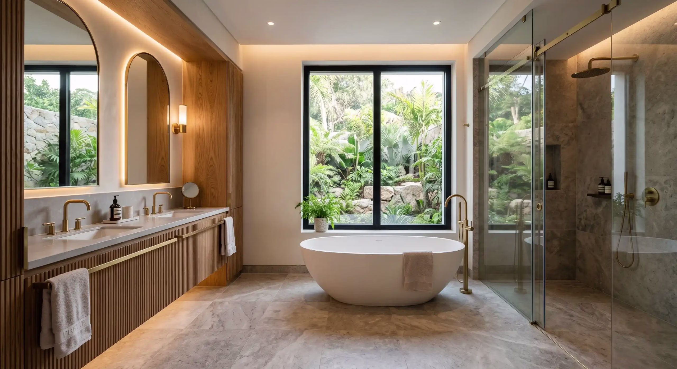 George Group China bathroom solutions for villas and high-end estates with custom vanities stone resin bathtubs and tempered glass shower doors