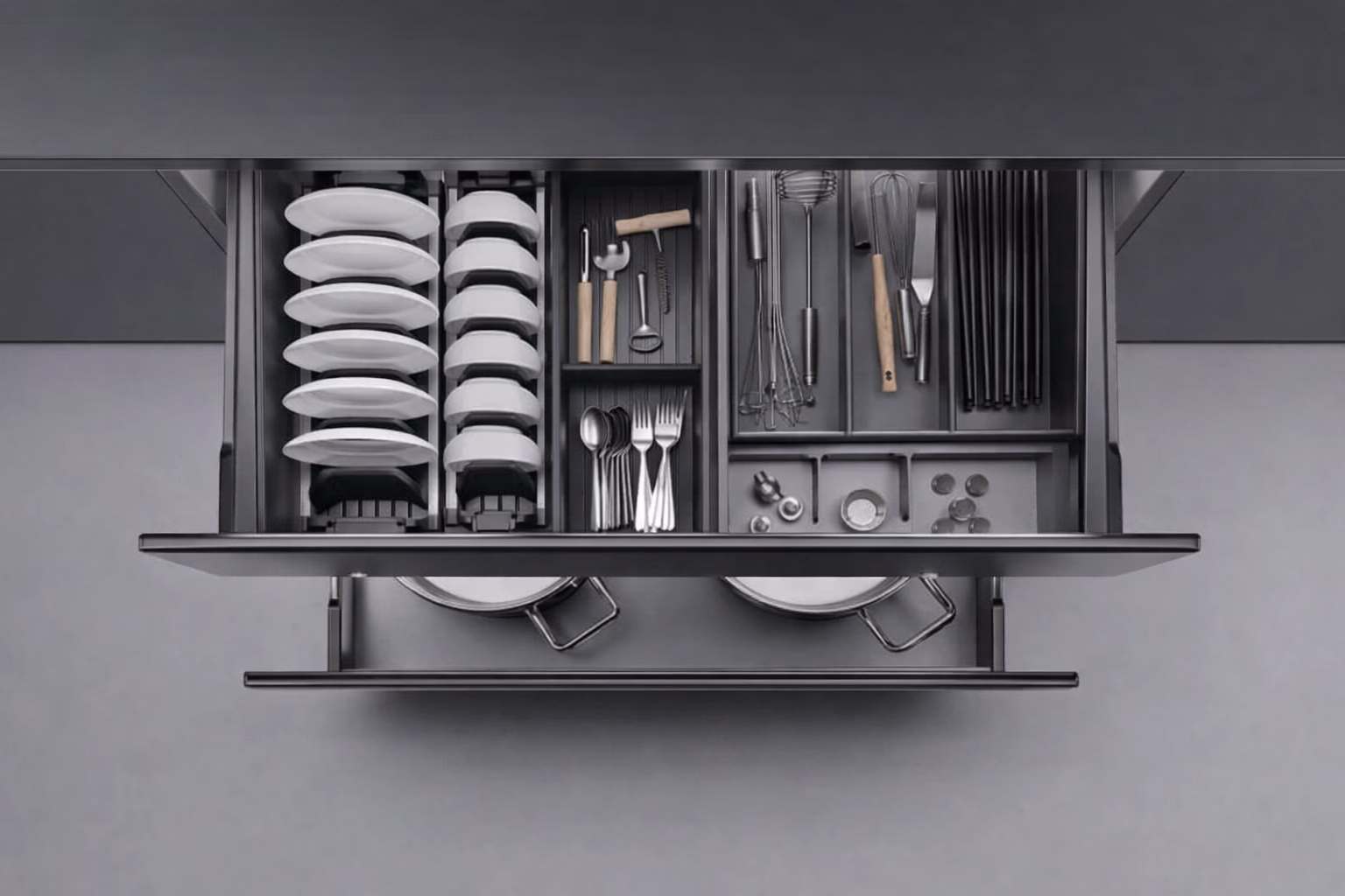 Pull-out spice racks and utensil organizers near the stove by George Group China