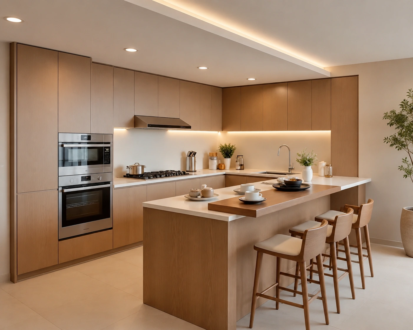 Two-tone kitchen island cabinets for modern minimalist villas