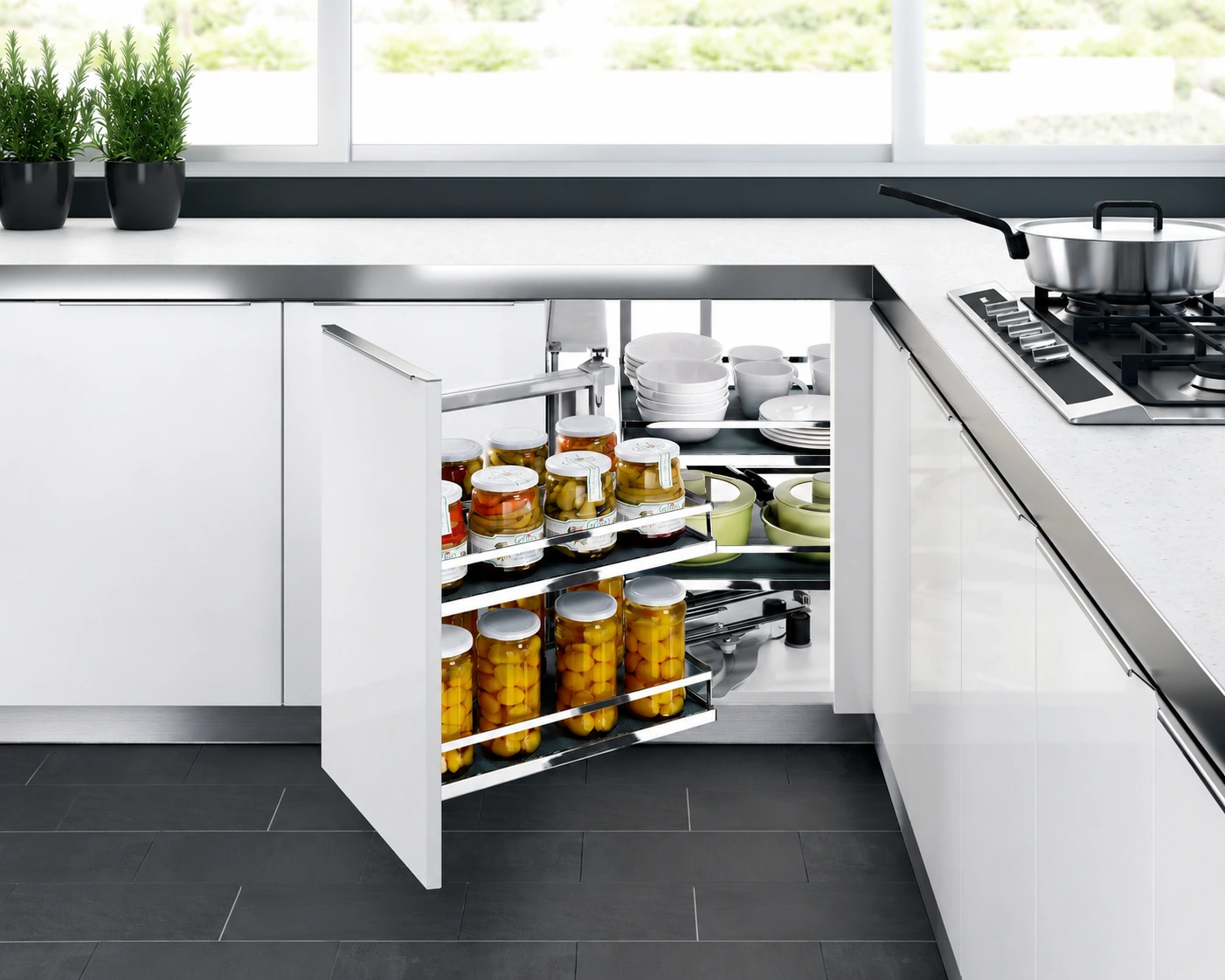LeMans Swing-Out Trays for Luxury Villa Kitchen Corner Storage