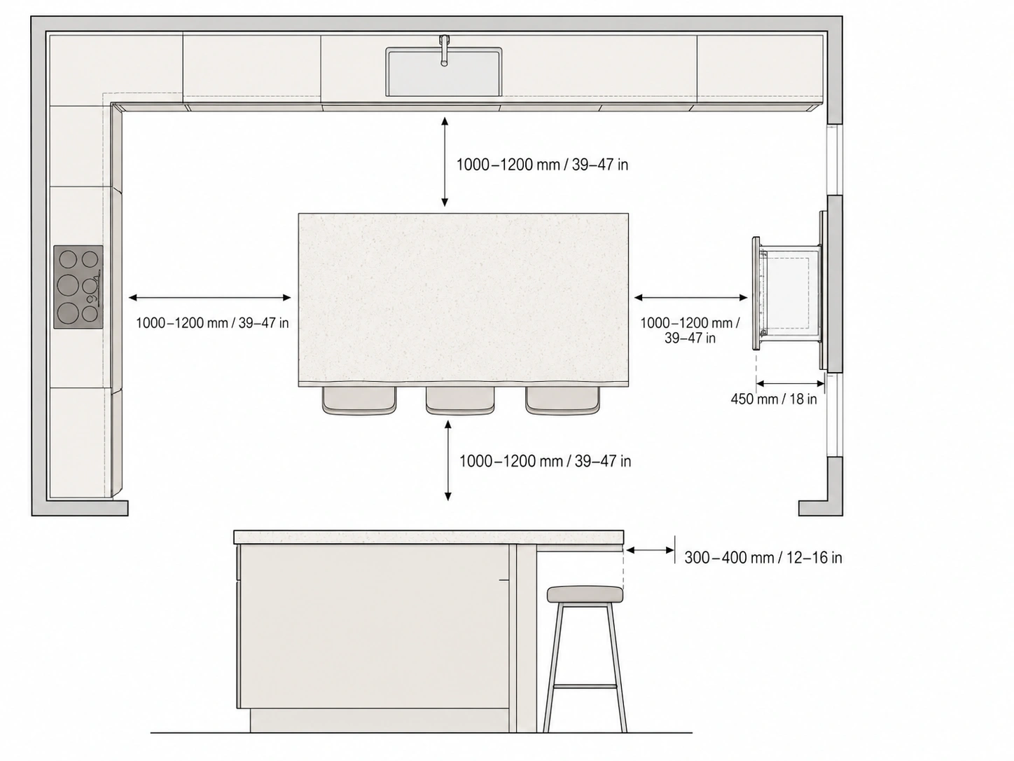 Kitchen island layout and structural floor plan check for luxury villas