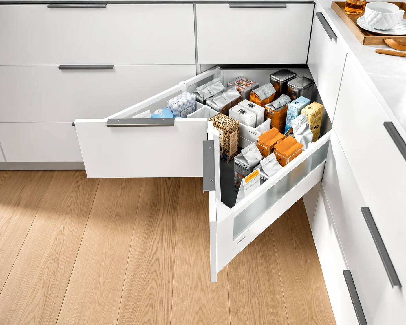 Space-Saving Corner Drawers for Seamless Minimalist Kitchens