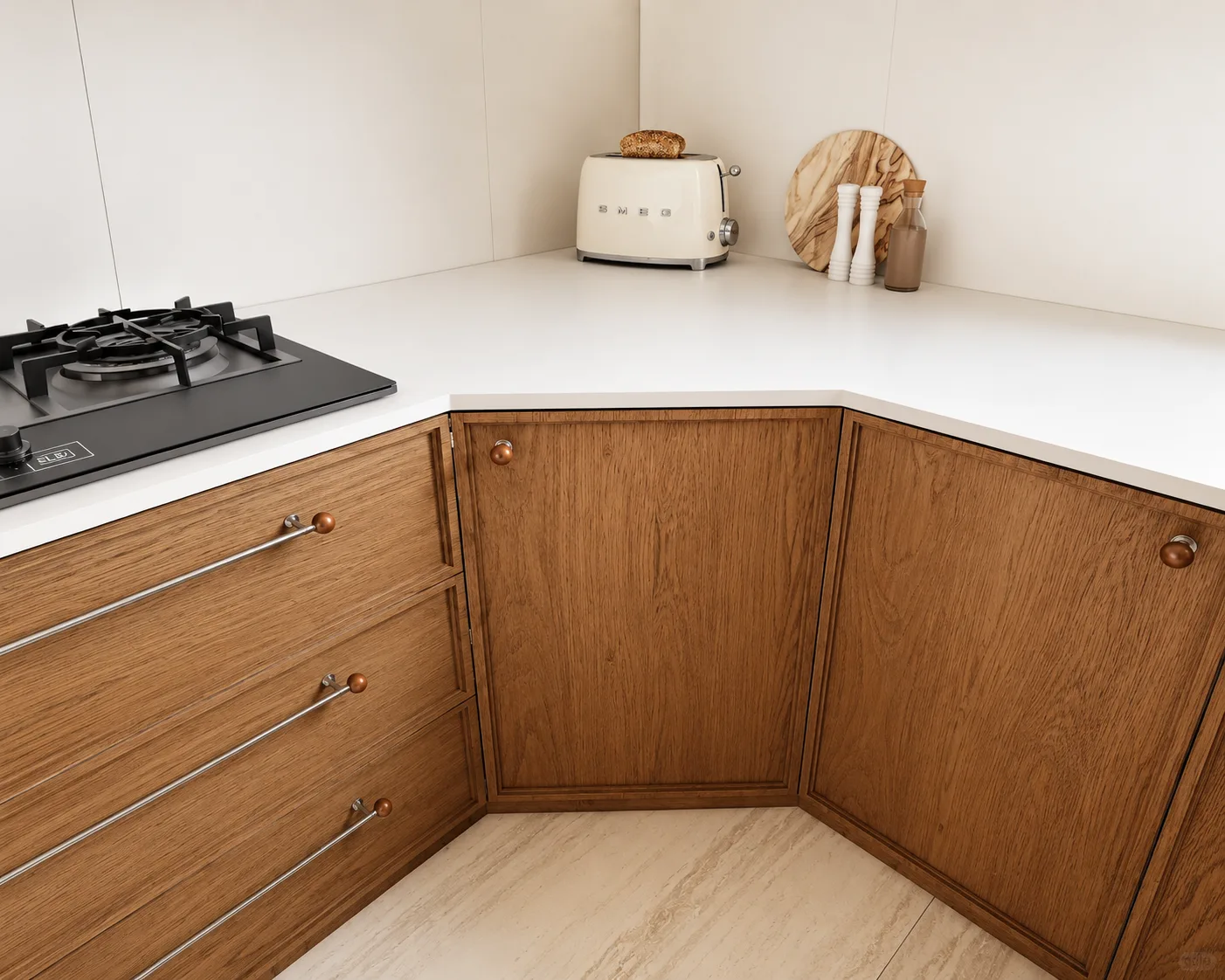 Diagonal Corner Base Cabinet for Tight Budgets and Classical Kitchens