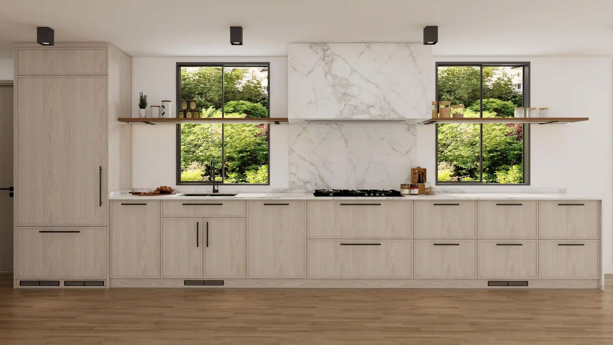 One-Wall Kitchen Cabinets 3D design layout drawing for Canada private residence project