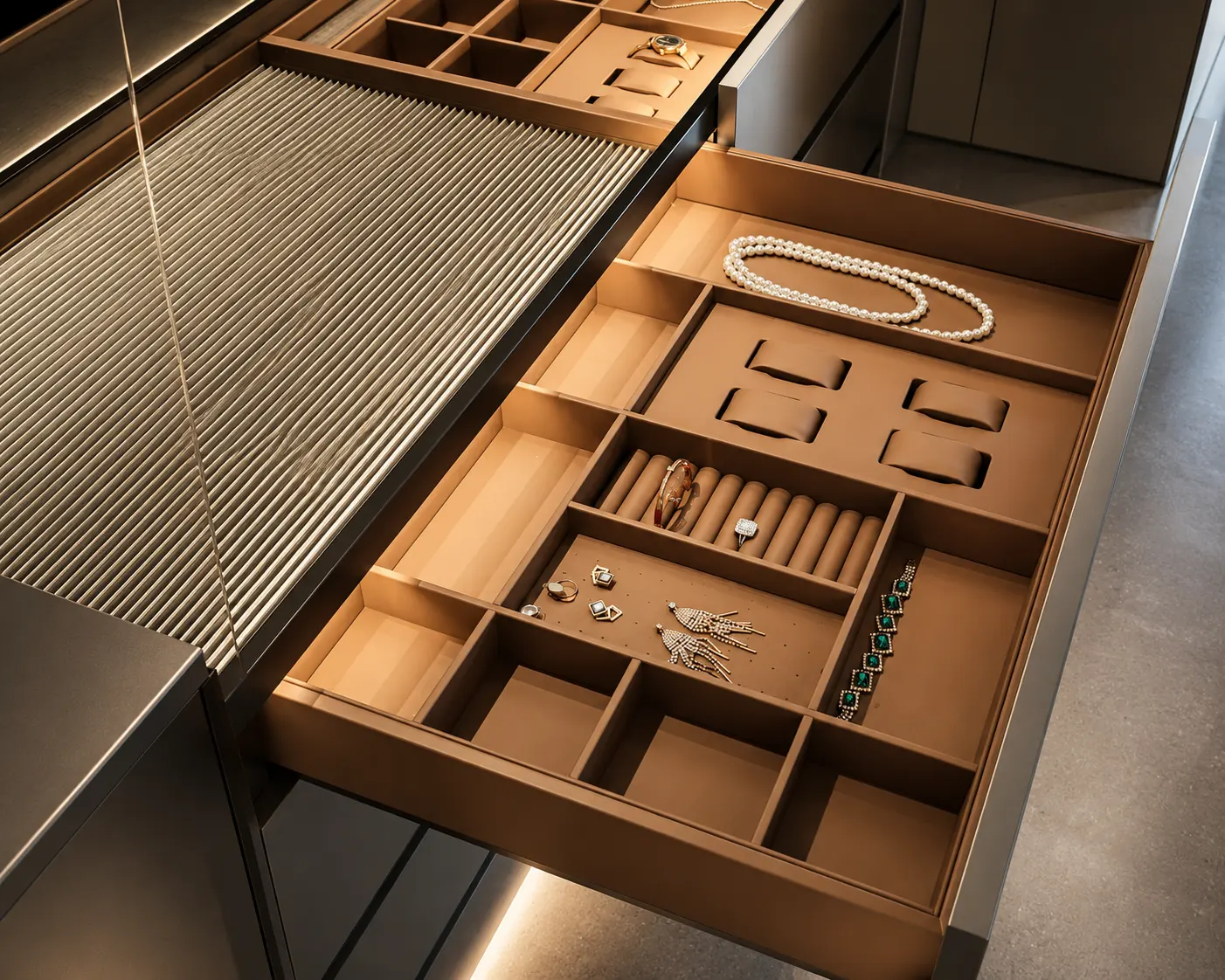 Leather Jewelry Wardrobe Drawer Dividers for Villa Walk-in Closets