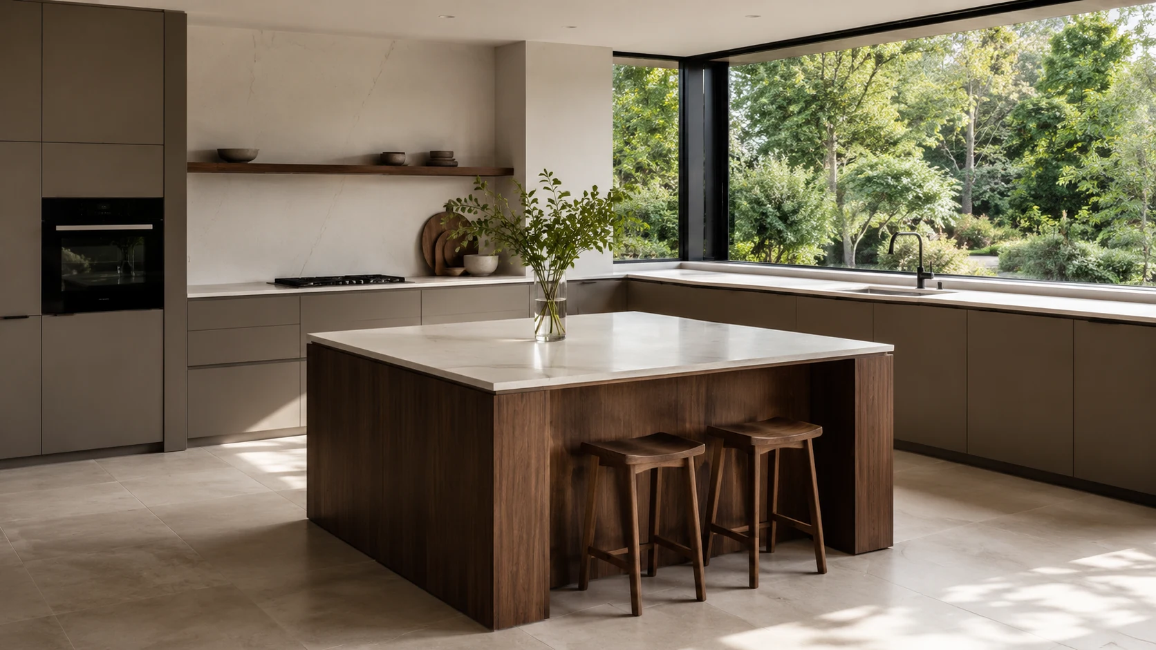 L-Shape Kitchen with Independent Island for Luxury Villas
