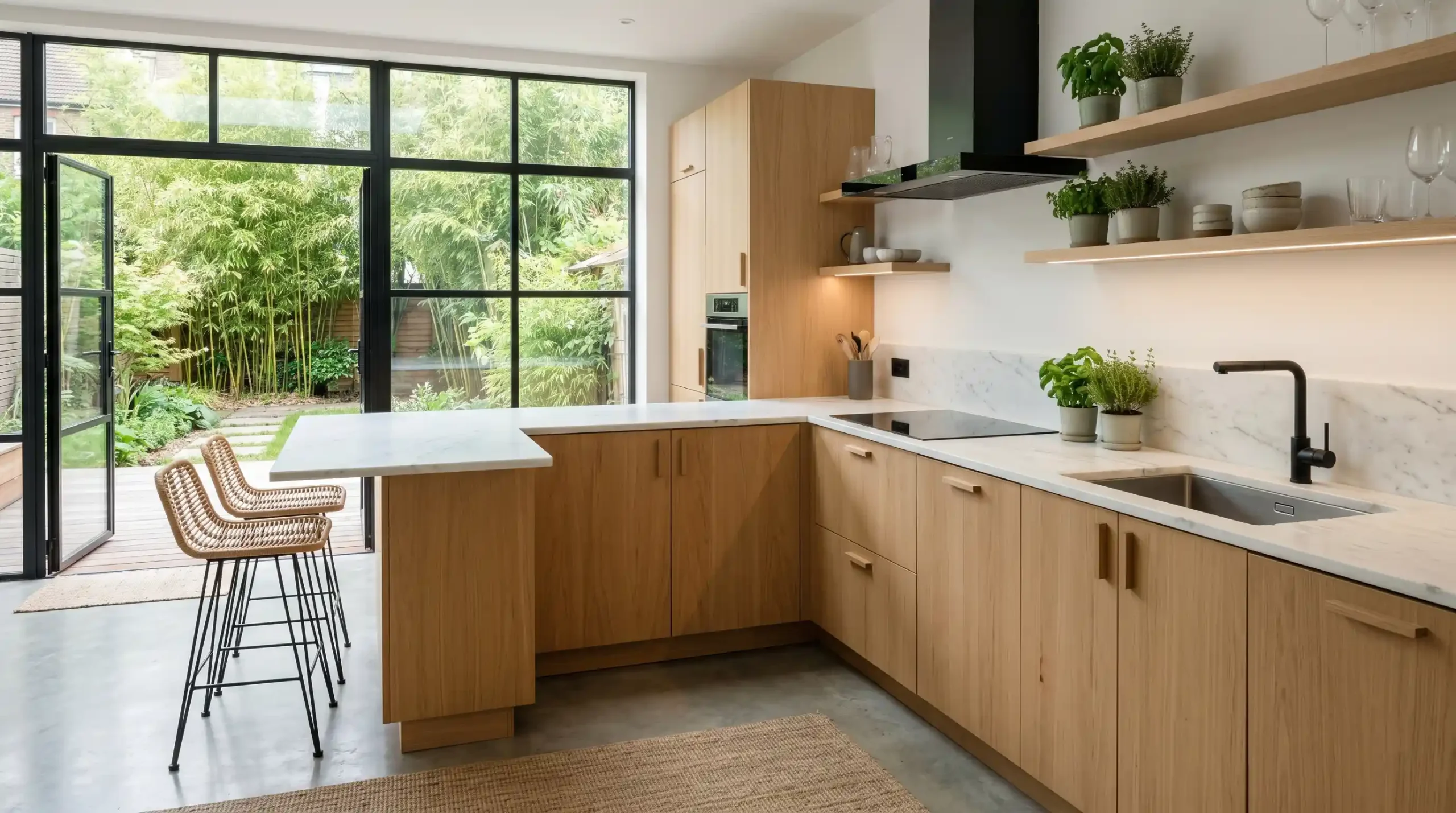 L-Shape Kitchen with Peninsula Extension for Townhouses