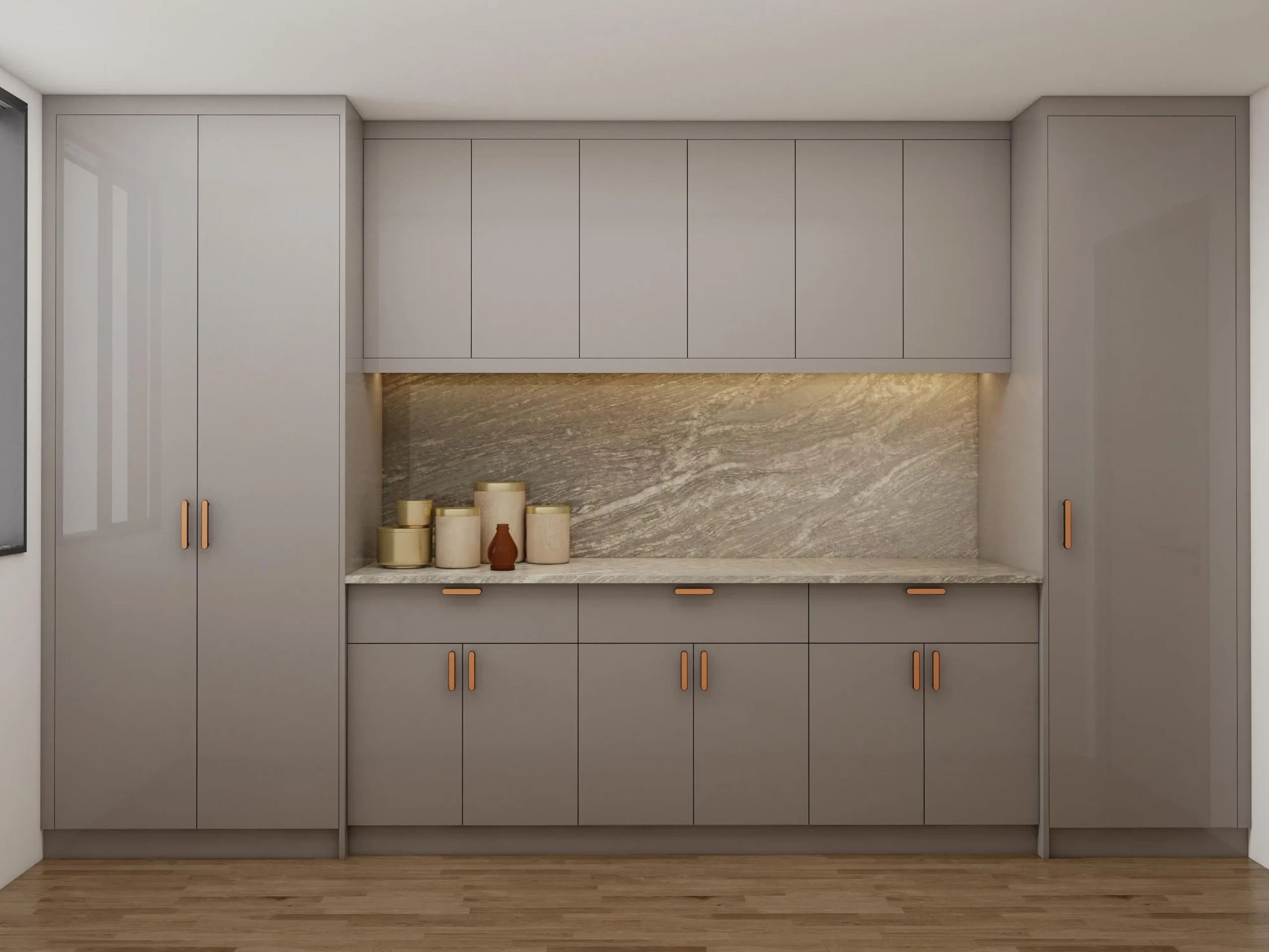 Built-In Sideboard Cabinets pre-production 3D elevation rendering