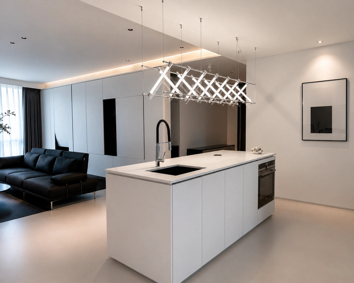 Microwave, beverage, and serving kitchen island configuration
