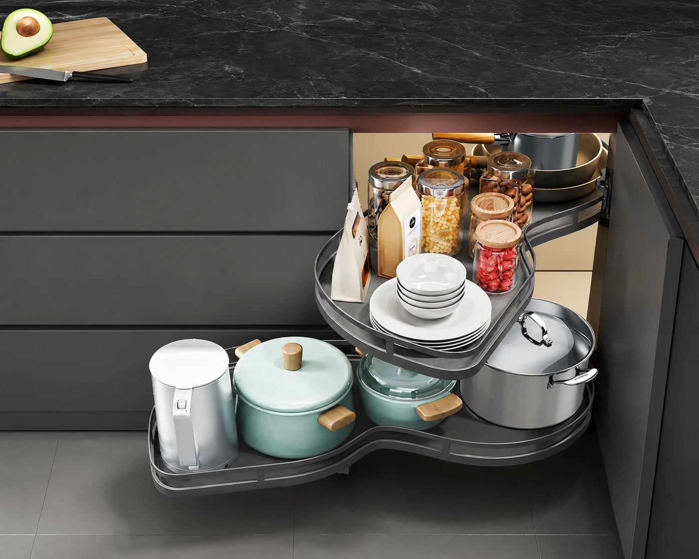 LeMans Swing Out Trays for Fluid Cooking Workflows in Villa Kitchens