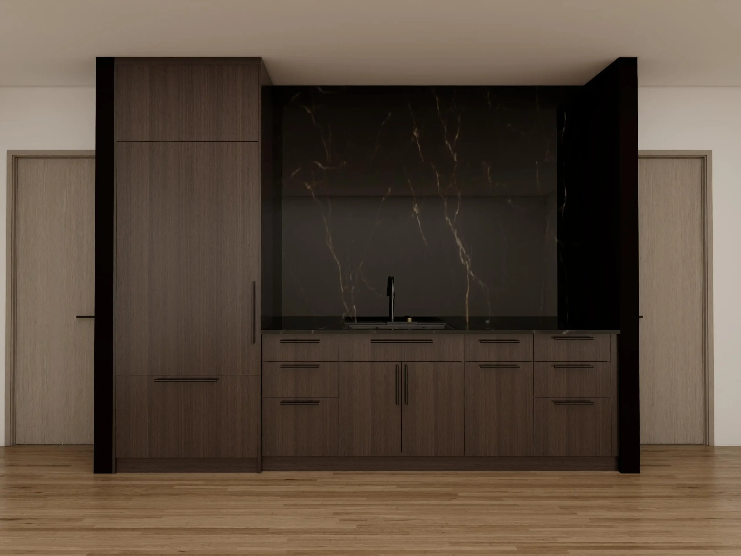 Wet Bar Cabinets custom wood veneer and layout confirmation view