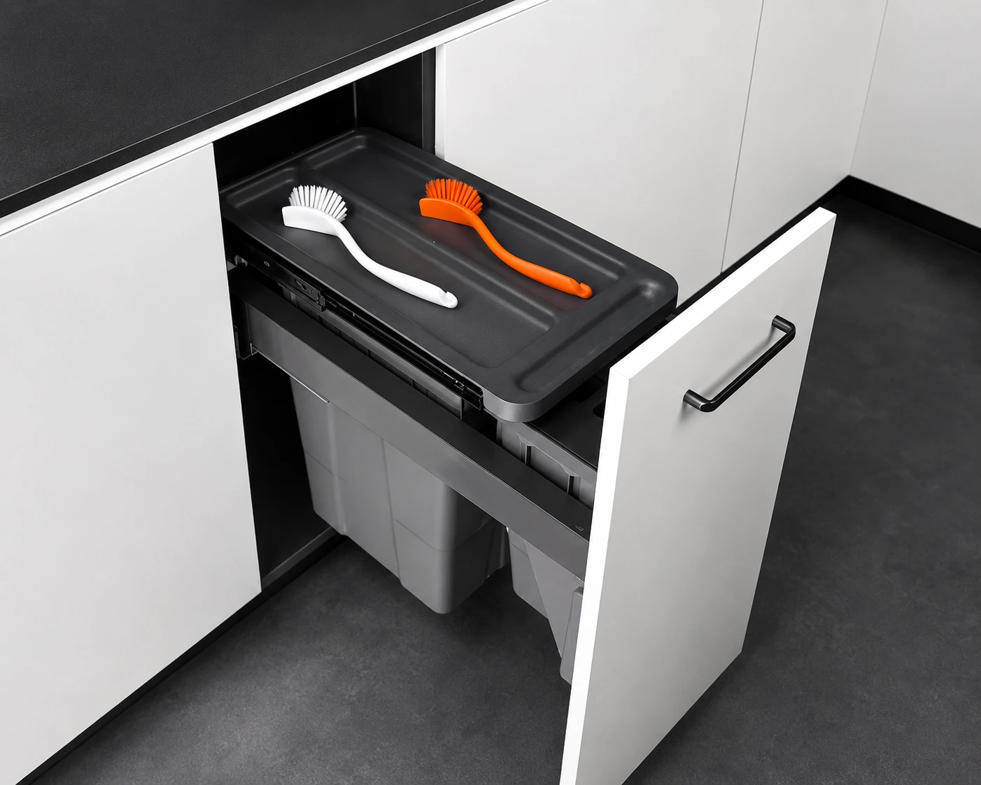 Integrated Trash and Recycling Pull Out Drawer Systems with Servo-Drive