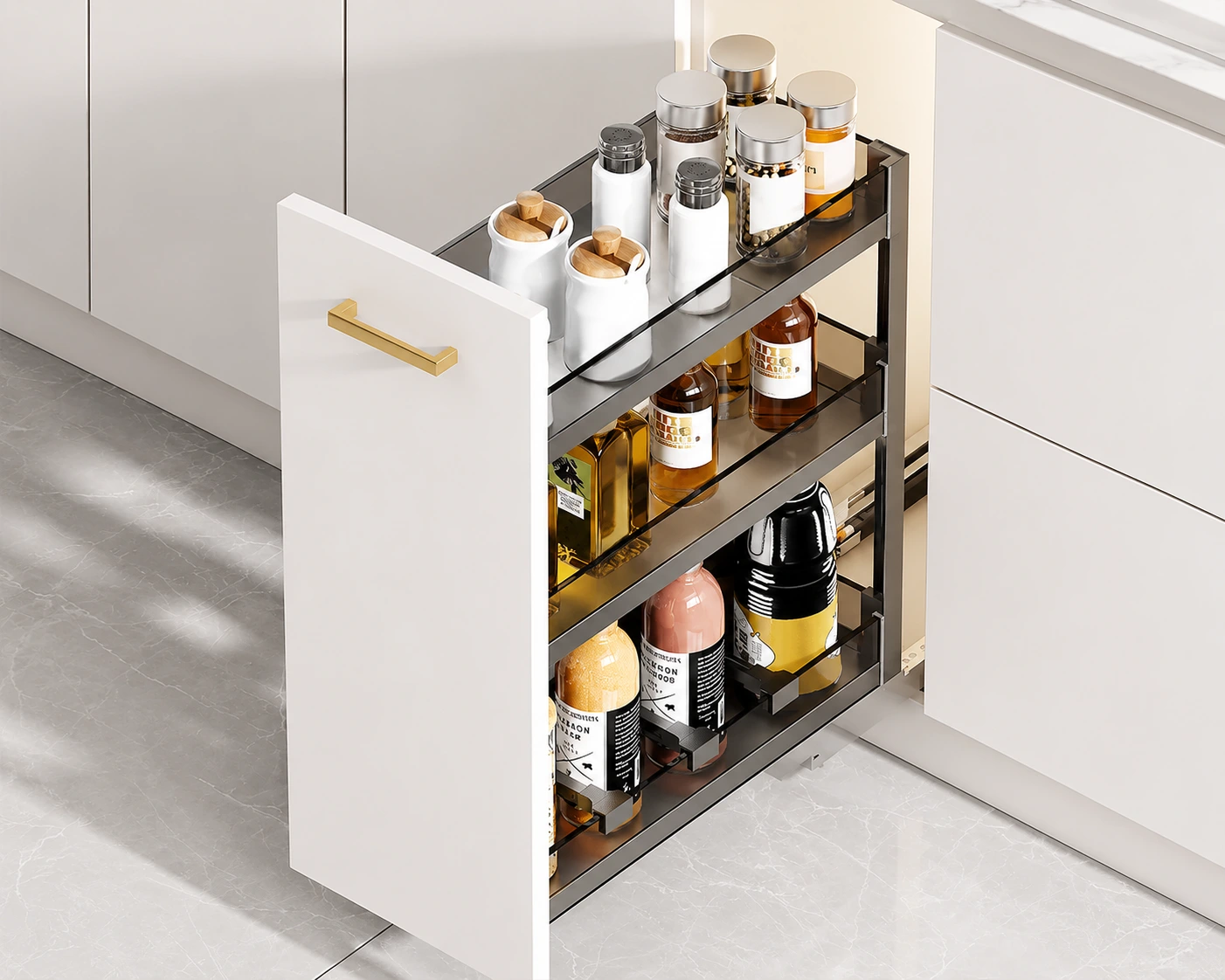 Slim Spice Pull Outs and Premium Wooden Spice Drawers