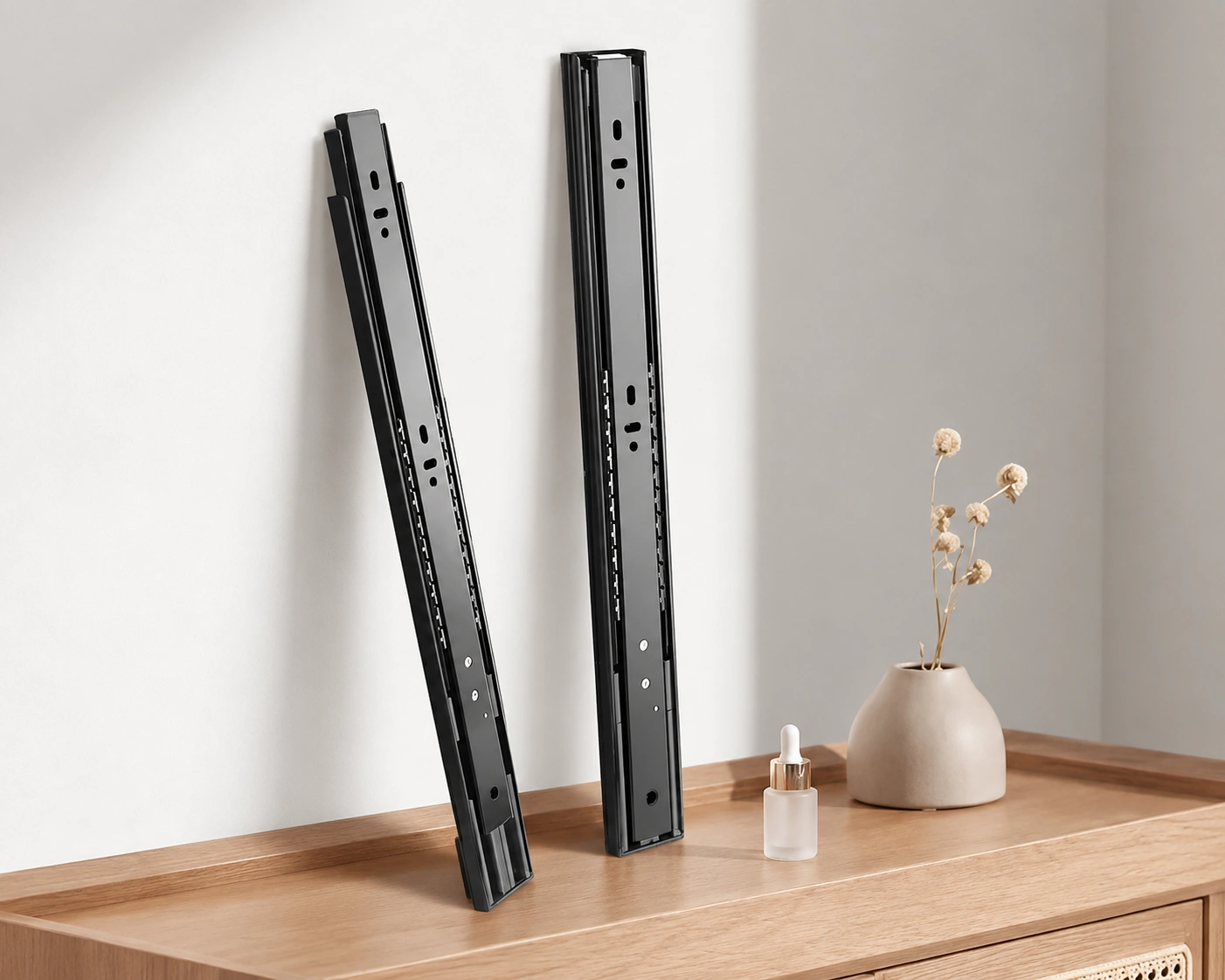 Undermount full-extension drawer glides for deep base cabinets