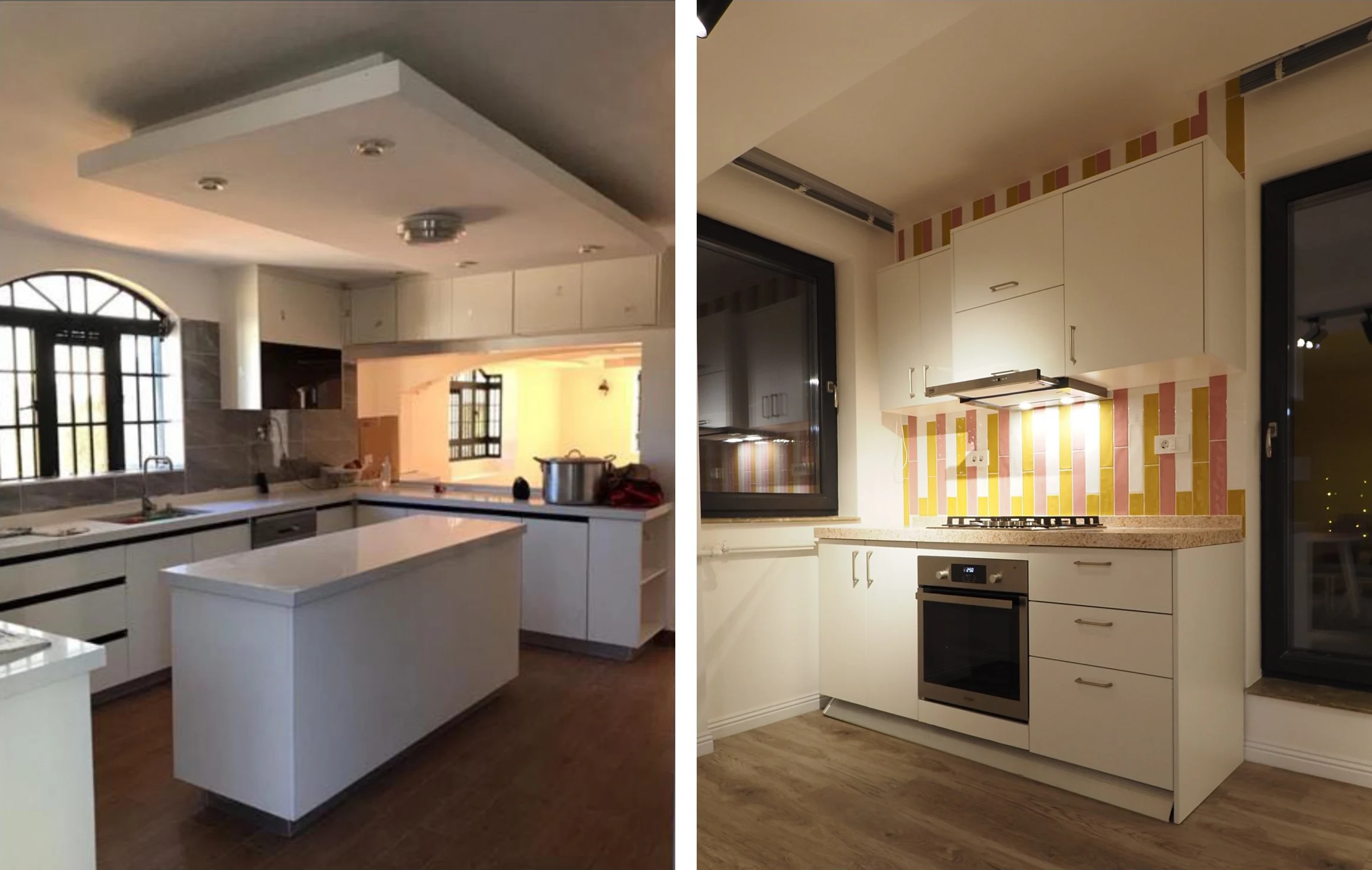 White flat-panel open kitchen island cabinet project