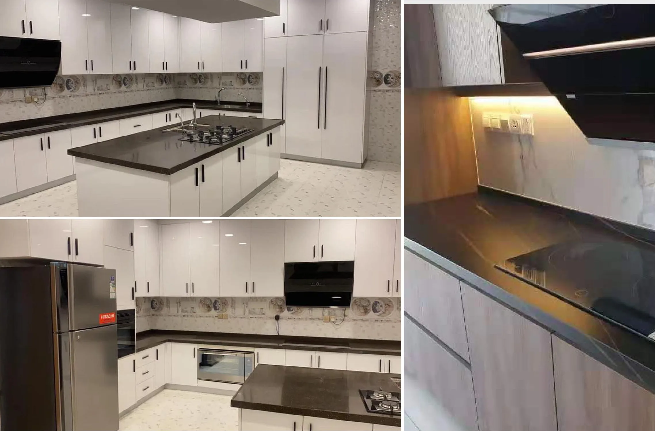 White Flat-Panel Kitchen Cabinet Project - U-Shaped with Center Island for Private Residential
