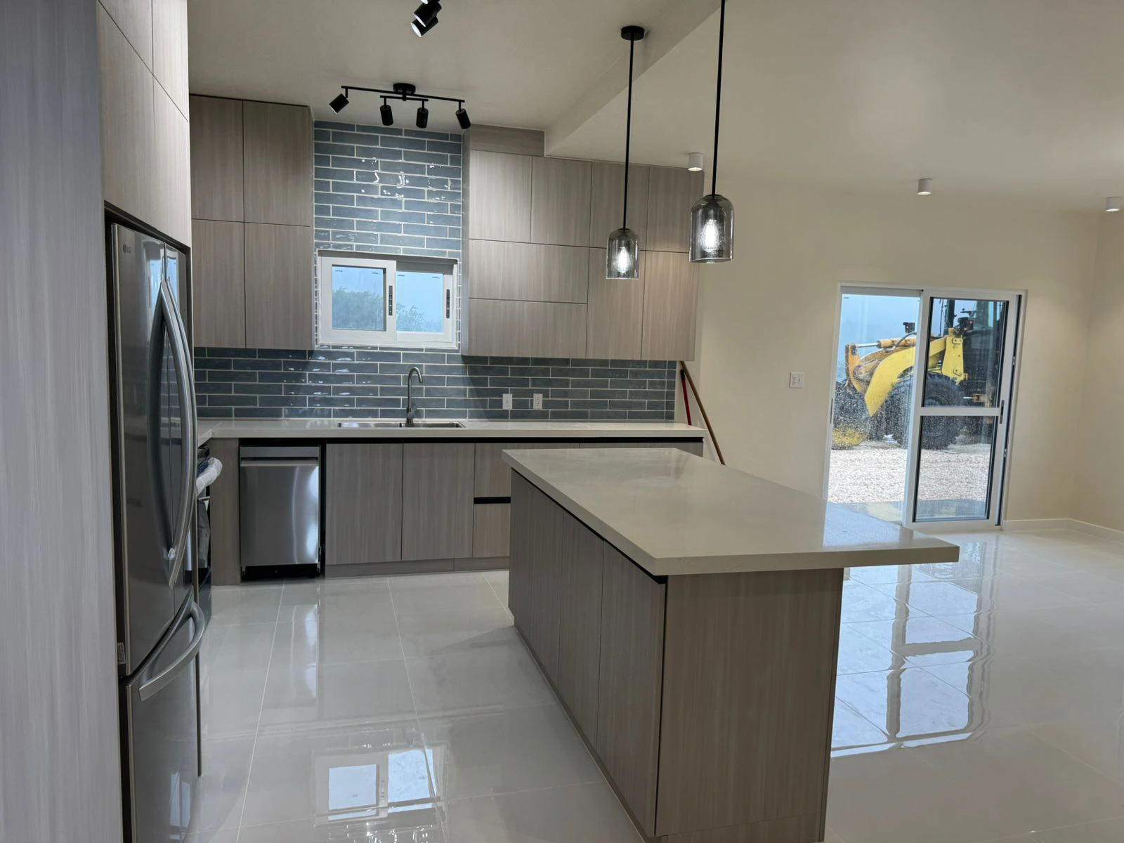 Guam Villa Light wood-grain custom kitchen cabinets with island by George Group China