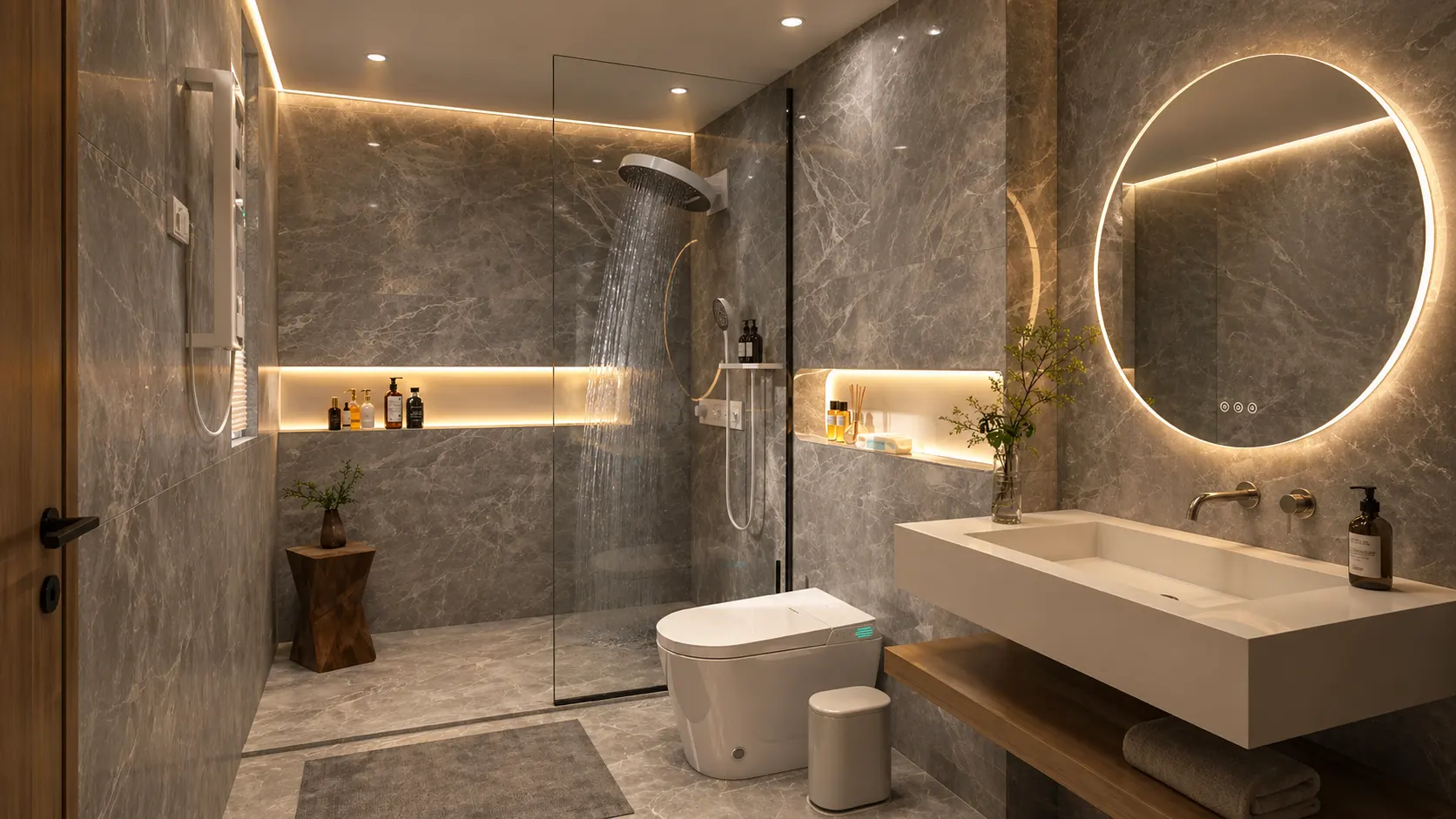 Bathroom product matching for vanities toilets showers faucets drains and mirror cabinets